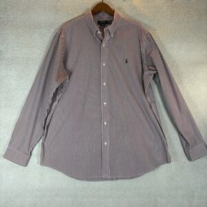 Polo Ralph Lauren Men 2XL Long Sleeve Red White Striped Button Up Shirt Stretch